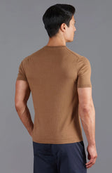 Ultra Fine Cotton Knitted T-Shirt - Camel