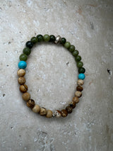 Petra Bracelet - Picture Jasper / Jade / Turquoise + Navajo Bench Pearl 925