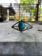 Signed Handmade Vintage Navajo Sleeping Beauty Turquoise Cuff