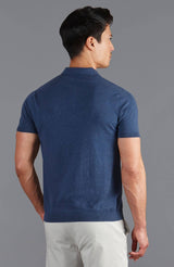 Ultra Fine Cotton Buttonless Polo Shirt - Blue Melange