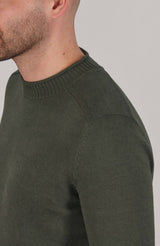 Lightweight Cotton Linen Blend Jumper - Dark Olive