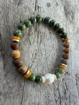 Petra Bracelet - Serpentine / Picture Jasper / Topaz / Jade + White Pearl