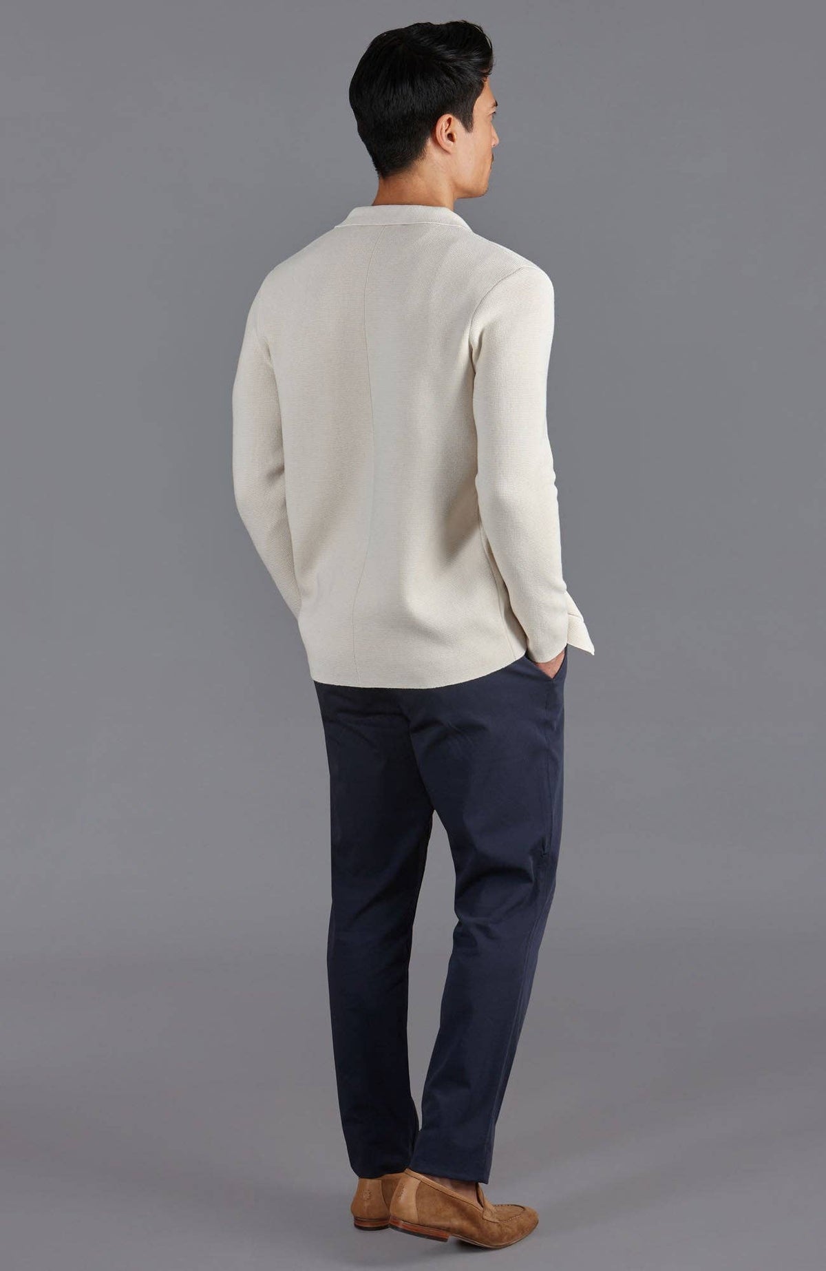 Midweight Cotton Deconstructed Knitted Blazer - Ecru