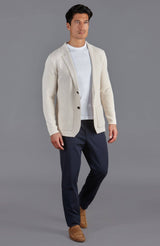 Midweight Cotton Deconstructed Knitted Blazer - Ecru