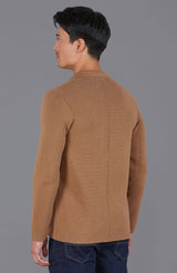 Midweight Cotton Deconstructed Knitted Blazer - Camel