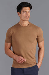 Ultra Fine Cotton Knitted T-Shirt - Camel
