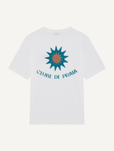 DINIS PRINTED 'CLUB DU PRAIA' COTTON T-SHIRT - TEAL & CARAMEL