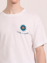 DINIS PRINTED 'CLUB DU PRAIA' COTTON T-SHIRT - TEAL & CARAMEL