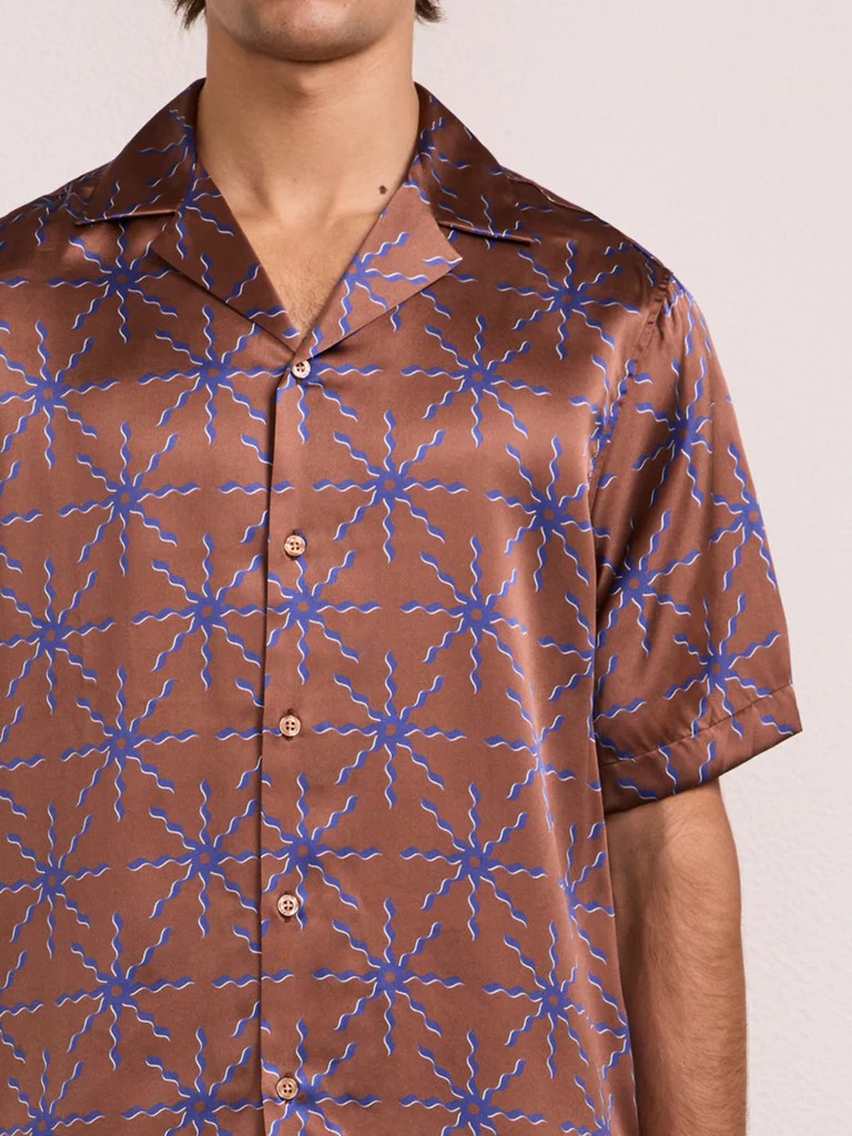 ROBERTO SOL PRINT SILK SHIRT - Brown