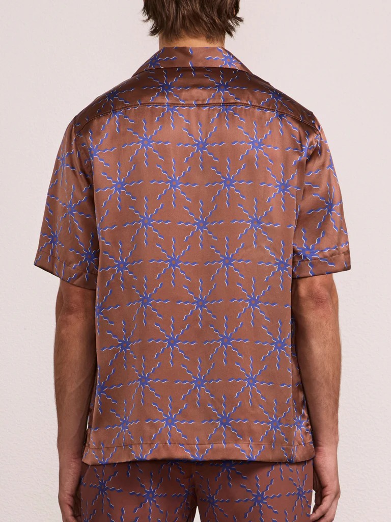 ROBERTO SOL PRINT SILK SHIRT - Brown