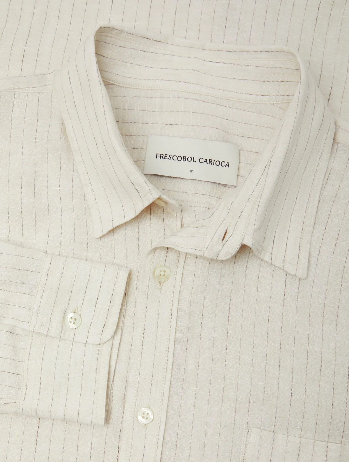 TELLES LINEN SHIRT - White with Brown Stripe