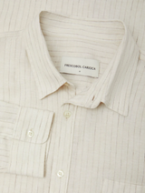 TELLES LINEN SHIRT - White with Brown Stripe