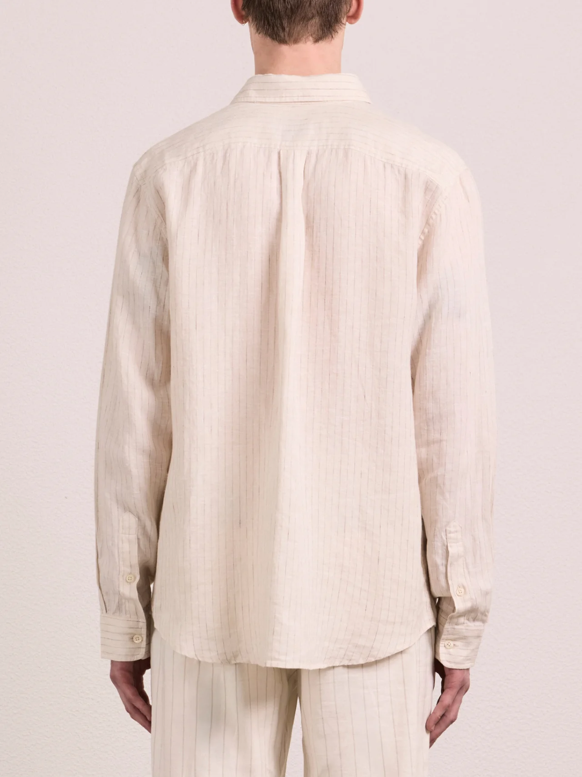 TELLES LINEN SHIRT - White with Brown Stripe