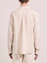 TELLES LINEN SHIRT - White with Brown Stripe