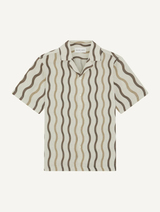 ROBERTO CABANA PINSTRIPE PRINT LINEN SHIRT - CACAO