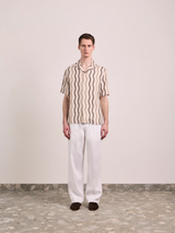 ROBERTO CABANA PINSTRIPE PRINT LINEN SHIRT - CACAO