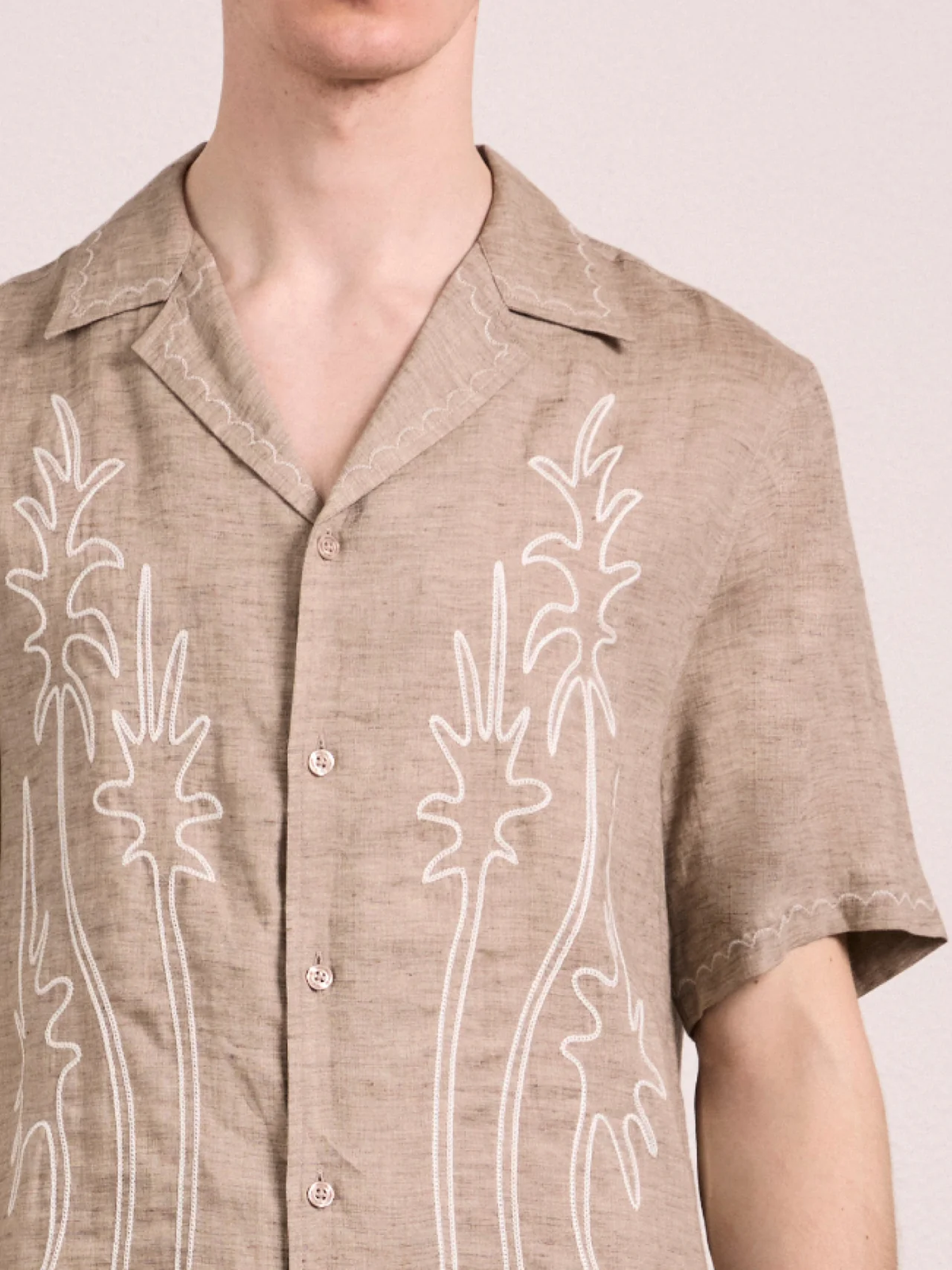 ALVES PALM EMBROIDERED LINEN SHIRT - PALM GREEN