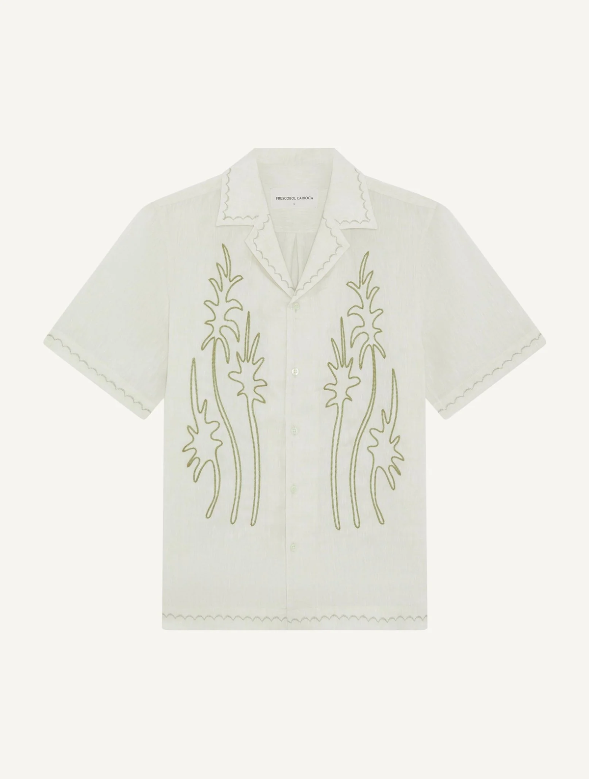 ALVES PALM EMBROIDERED LINEN SHIRT - CREAM