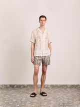 ALVES PALM EMBROIDERED LINEN SHIRT - CREAM