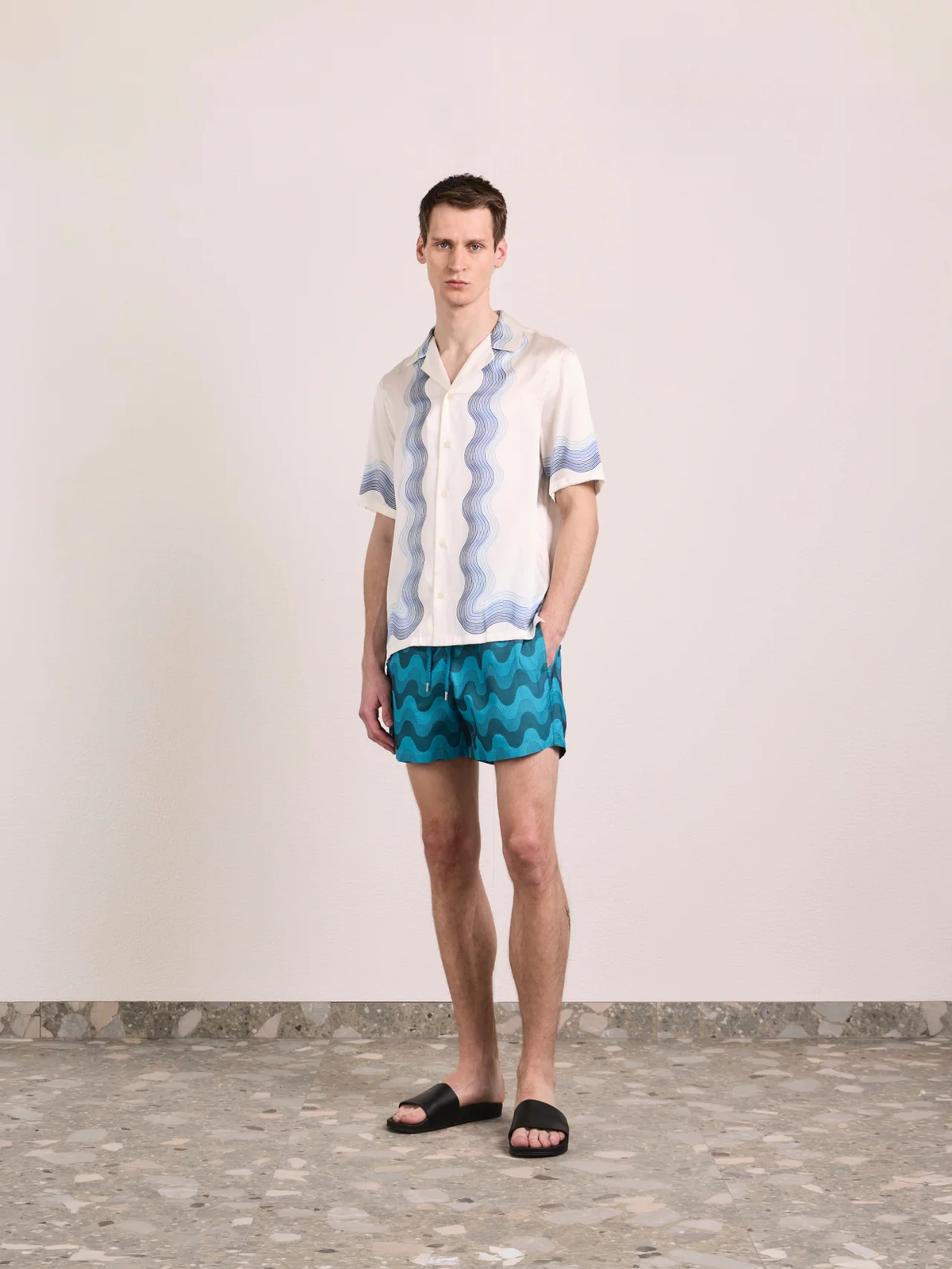 ROBERTO BOX WAVE SILK SHIRT - NAVY