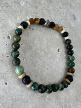 Petra Bracelet - African Turquoise / Lava Stone / Picture Jasper + Navajo Bench Pearl 925