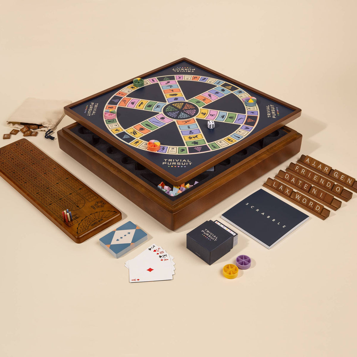 3-in-1 Game Collection: Scrabble, Trivial Pursuit & Cribbage