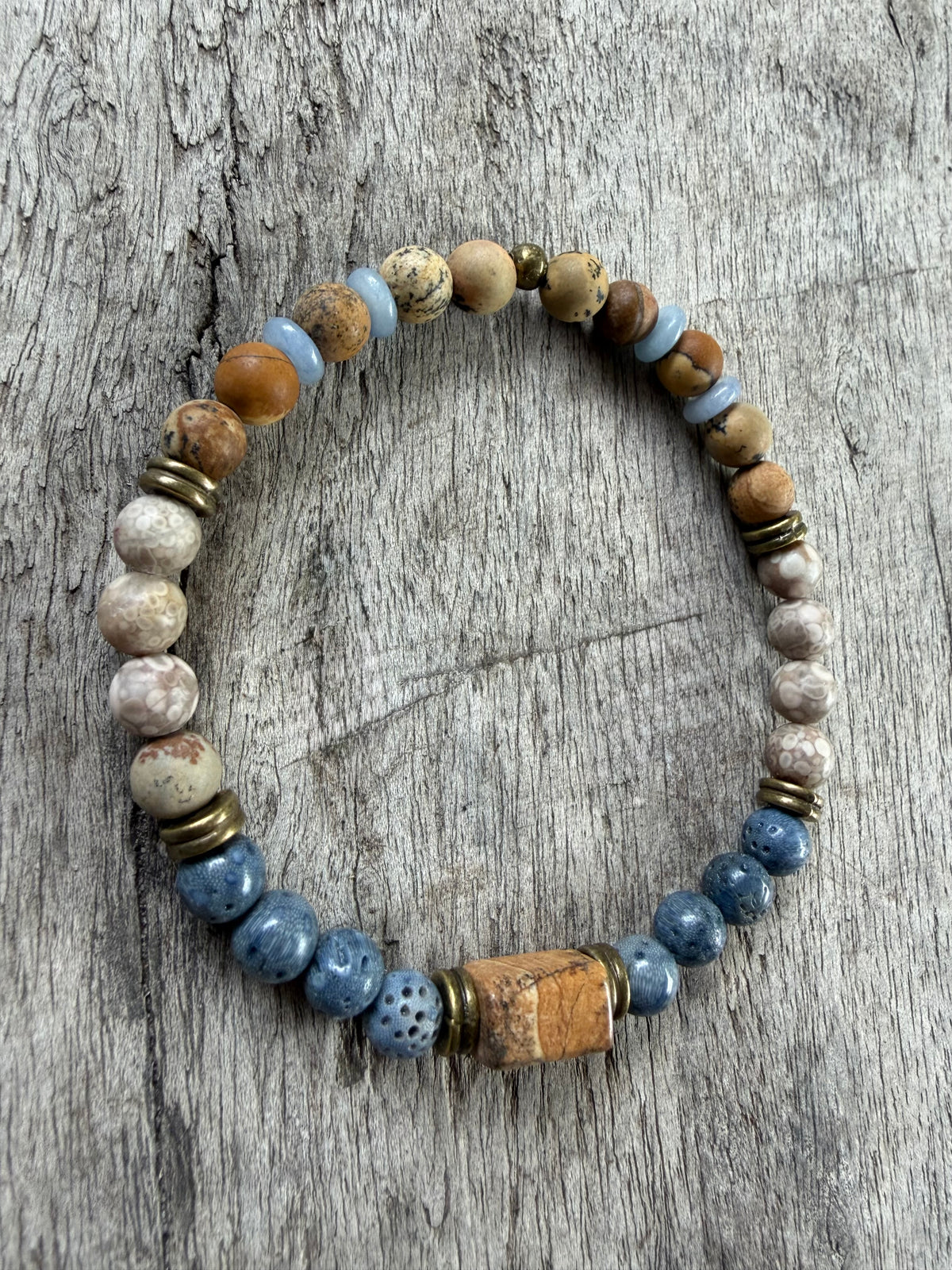 Petra Bracelet - Picture Jasper / Blue Coral / Maifanite / Blue Aventurine