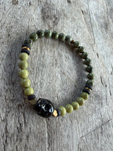 Petra Bracelet - Serpentine / Avocado Jasper / Onyx Skull