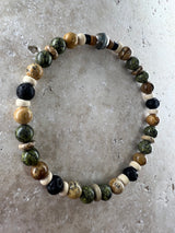 Petra Bracelet - Serpentine / Picture Jasper / Lava Stone + Navajo Bench Pearl 925