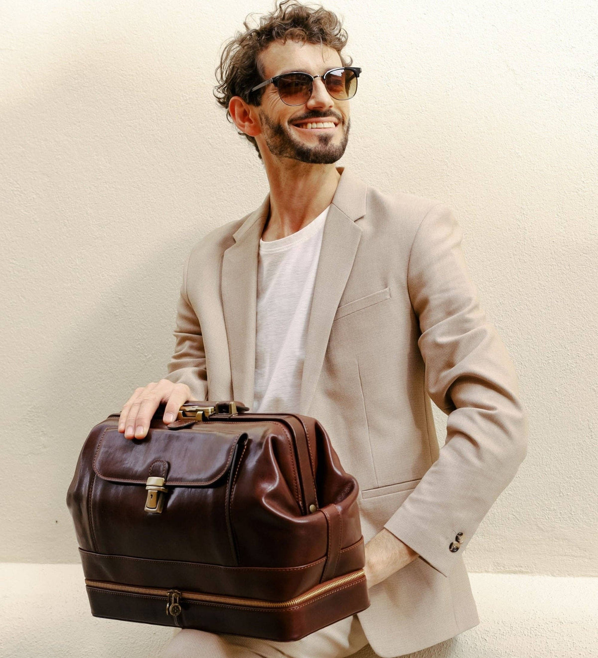 Large Italian Leather Doctor Bag - Brown