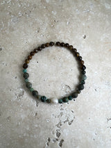Petra Bracelet - African Turquoise / Tiger's Eye + White Pearl