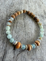 Petra Bracelet - Blue Argentinian Calcite / Picture Jasper / Gold Silk Sandalwood