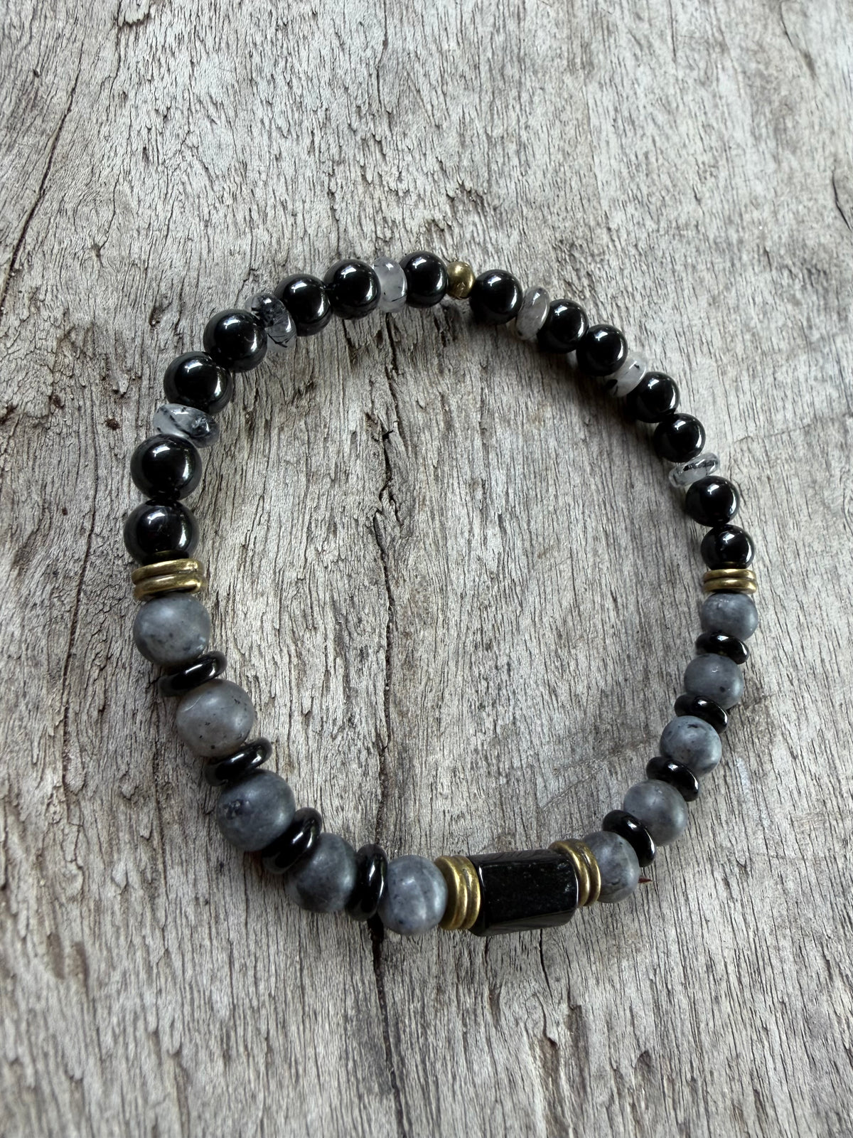 Petra Bracelet - Black Tourmaline / Larvikite / Black Rutilated Quartz