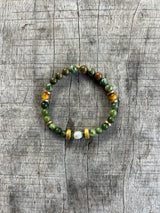 Petra Bracelet - Jade / Rainforest Jasper / Pietersite + White Pearl