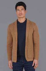 Midweight Cotton Deconstructed Knitted Blazer - Camel