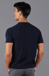 Ultra Fine Cotton Knitted T-Shirt - Navy
