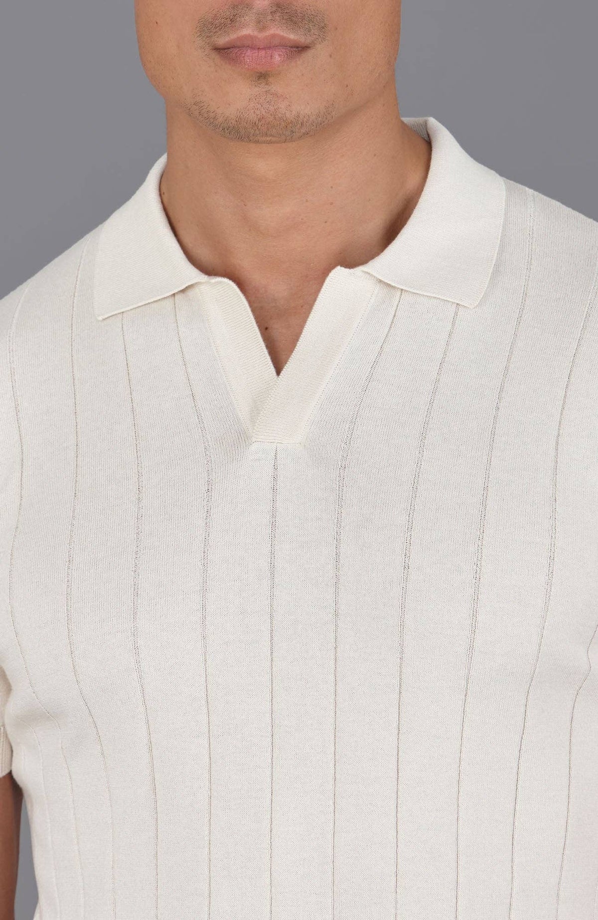 Ultra Fine Cotton Buttonless Polo Shirt - Ecru