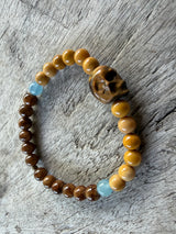 Petra Bracelet - Brown Persian Jade / Yellow Jade / Blue Argentinian Calcite / Tiger's Eye Skull
