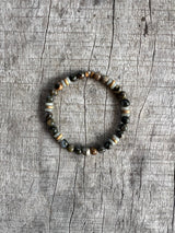 Petra Bracelet - Glaucophane / Amazonite / Picture Jasper + Navajo Bench Pearl 925