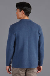 Midweight Cotton Deconstructed Knitted Blazer - Blue Melange