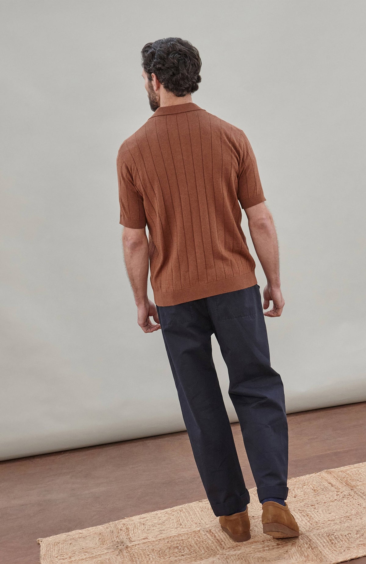 Mens Ultra Fine Cotton Knit Buttonless Polo - Russet