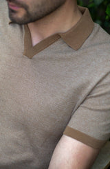 Honeycomb Buttonless Polo Shirt - Camel