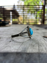 Signed Handmade Vintage Navajo Sleeping Beauty Turquoise Cuff