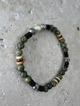 Petra Bracelet - Serpentine / Picture Japer / Tigers Eye + Navajo Bench Pearl 925 + White Pearl