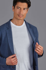 Midweight Cotton Deconstructed Knitted Blazer - Blue Melange