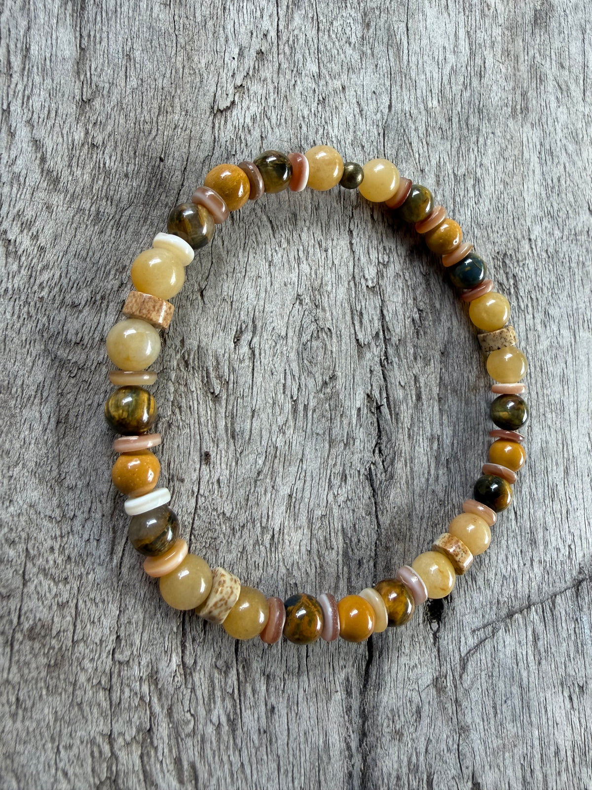 Petra Bracelet - Yellow Topaz / Yellow Pietersite / Picture Jasper / Shell