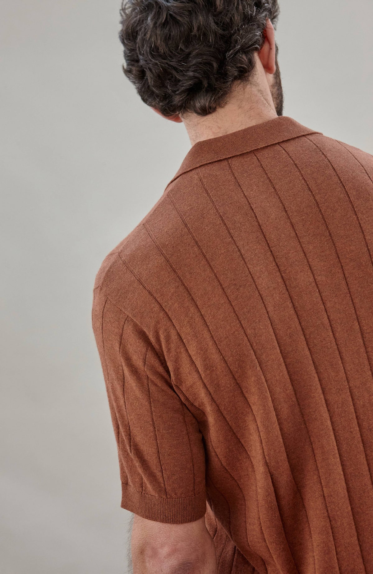 Mens Ultra Fine Cotton Knit Buttonless Polo - Russet