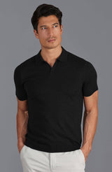 Ultra Fine Cotton Buttonless Polo Shirt - Black