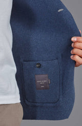 Midweight Cotton Deconstructed Knitted Blazer - Blue Melange