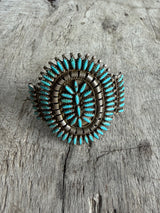Signed Vintage Zuni Turquoise Cluster Cuff Bracelet